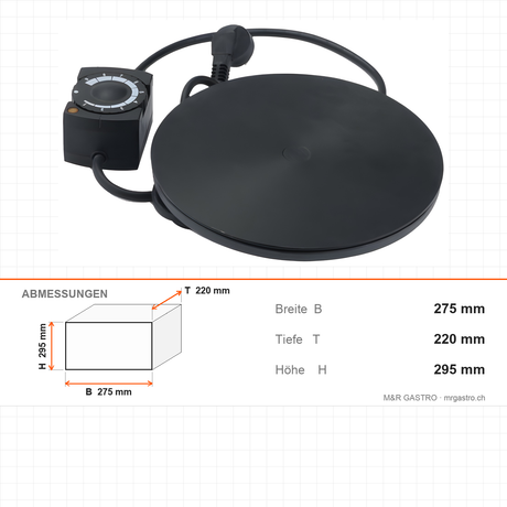 Induktionskochfeld rund, 1 Zone, 800 W, für Chafing-Dish, 275×220×295 mm, Edelstahl – Abmessungen