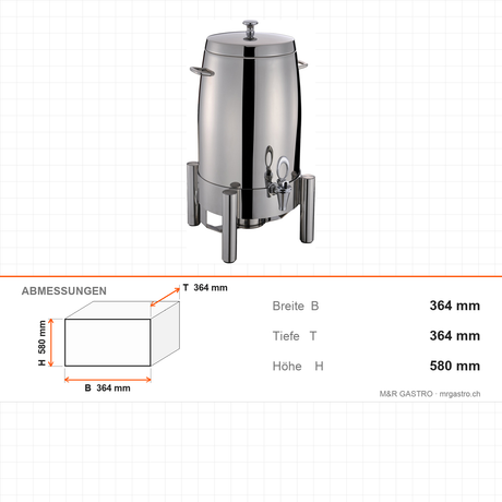 Getränkespender, 19 L, für Kaffee, kompakt, 364×364×580 mm – Abmessungen