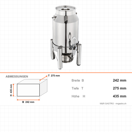 Milchspender, 6 L, Getränkespender, kompakt, 242×275×435 mm – Abmessungen
