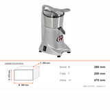 Orangensaftpresse, Edelstahl, mit oberem Behälter, leise, energiesparend, 980 U/min, 230 W, 280×200×470 mm – Abmessungen