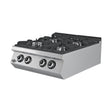 Gasherd, 4 Brenner, 34,97 kW, Gusseisen-Kochplatte, Magnetventil, Edelstahl, 800×900×300 mm, Serie 900 – Produktbild