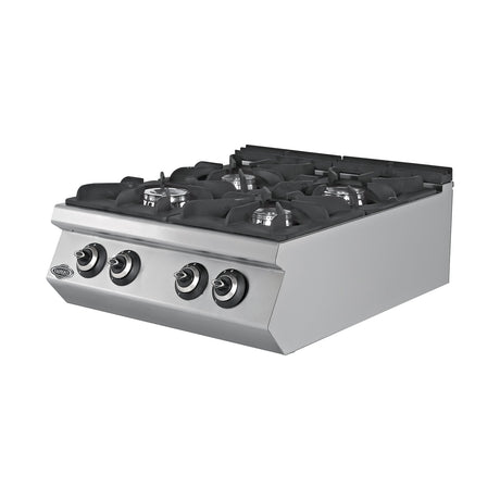 Gasherd, 4 Brenner, 34,97 kW, Gusseisen-Kochplatte, Magnetventil, Edelstahl, 800×900×300 mm, Serie 900 – Produktbild