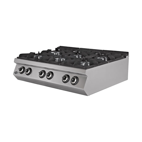 Gasherd, 6 Brenner, 52,45 kW, Gusseisen-Kochstellen, Edelstahl, 1200×900×300 mm, Serie 900 – Produktbild