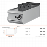 Gas-Wok, 1 Brenner, 18 kW, Gusseisenbrenner, Piezozündung, Edelstahl, 400×900×300 mm, Serie 900 – Abmessungen