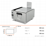 Gas-Backofen, Unterbau, 6,46 kW, 2x GN 2/1, Edelstahl-Garraum, 800×790×550 mm, Serie 900 – Abmessungen