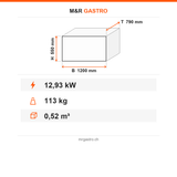Gas-Backofen, 12,93 kW, 2x GN 2/1, Edelstahl-Garraum, 1200×790×550 mm, Serie 900 – Technische Daten