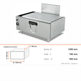 Gas-Backofen, 12,93 kW, 2x GN 2/1, Edelstahl-Garraum, 1200×790×550 mm, Serie 900 – Abmessungen