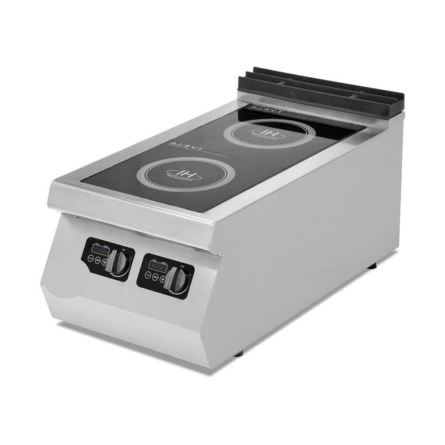 Induktionsherd, 2 Kochzonen, 7 kW, Glaskeramik-Kochfläche, 230V, Edelstahl, 400×900×300 mm, Serie 900 – Produktbild