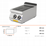 Elektroherd, 2 runde Kochplatten, 5,6 kW, 3-stufiger Schalter, 400V, Edelstahl, 400×900×300 mm, Serie 900 – Abmessungen