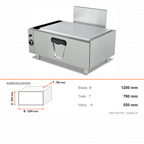Elektro-Backofen, 15 kW, 2x GN 2/1, Edelstahl-Garraum, 400V, 1200×790×550 mm, Serie 900 – Abmessungen
