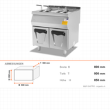 Gasfritteuse, 2x 24 Liter, 34,82 kW, Edelstahlkörbe, Ablassventil, Edelstahl, 800×900×850 mm, Serie 900 – Abmessungen