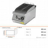 Gas-Wassergrill, Gusseisenrost, 7 kW, 2 Heizzonen, Piezozündung, Edelstahl, 400×900×300 mm, Serie 900 – Abmessungen
