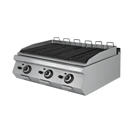 Gas-Lavasteingrill, 30,9 kW, 2 Heizzonen, Piezozündung, Edelstahl, 1200×900×300 mm, Serie 900 – Produktbild