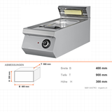 Pommes-Warmhalteeinheit, 0,65 kW, Infrarotheizung, GN 1/1-150, 230V, Edelstahl, 400×900×300 mm, Serie 900 – Abmessungen