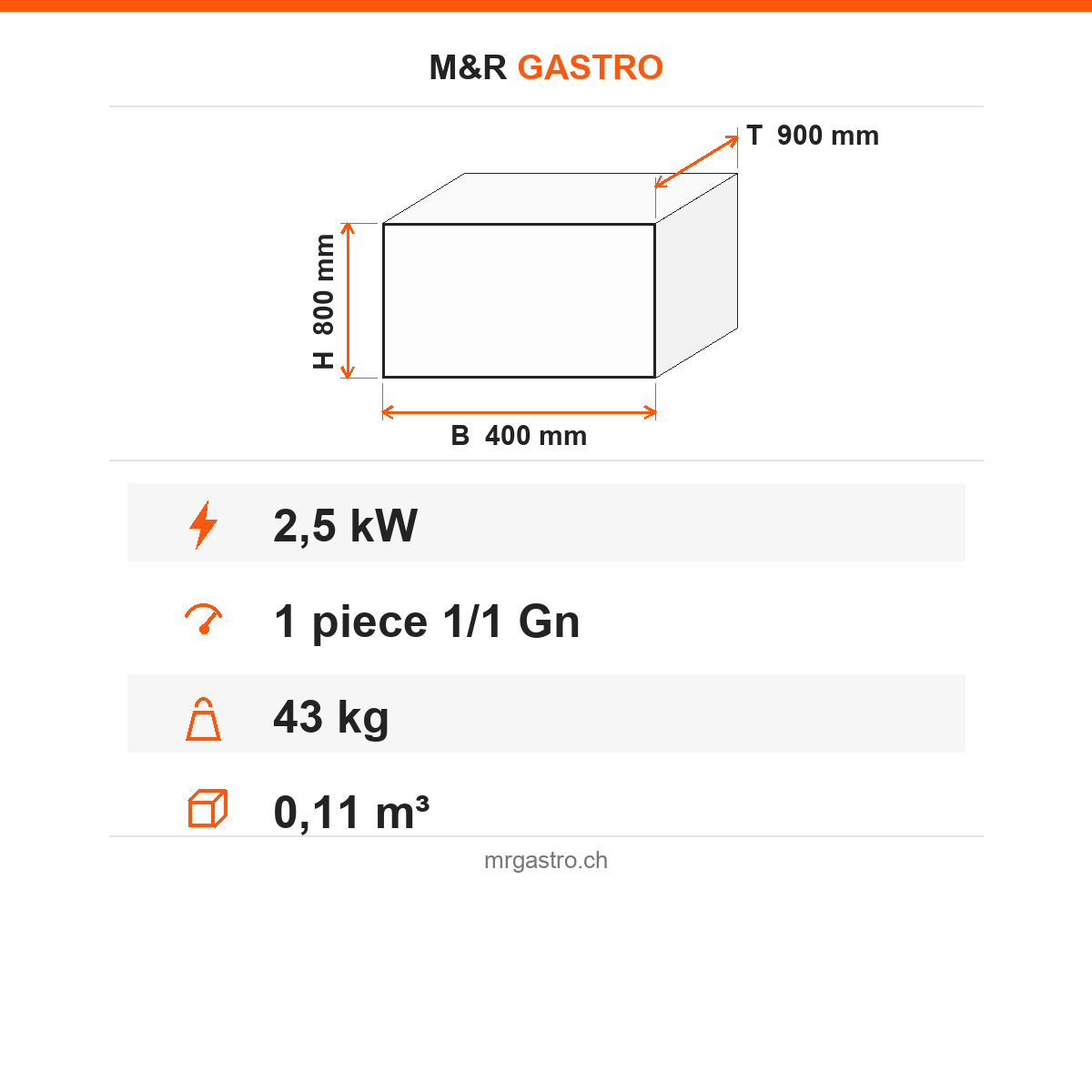 Elektro-Bain-Marie, 1x GN 1/1, 2,5 kW, Thermostat, Ablassventil, 230V, Edelstahl, 400×900×800 mm, Serie 900 – Technische Daten