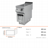 Elektro-Bain-Marie, 1x GN 1/1, 2,5 kW, Thermostat, Ablassventil, 230V, Edelstahl, 400×900×800 mm, Serie 900 – Abmessungen