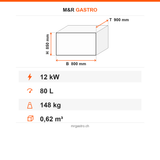 Elektro-Kippbratpfanne, 80 Liter, 12 kW, Handhebung, Thermostat, 400V, Edelstahl, 800×900×850 mm, Serie 900 – Technische Daten