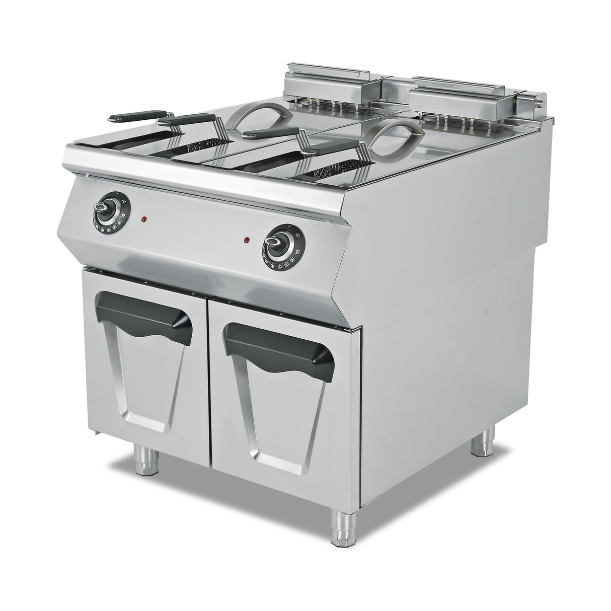 Elektro-Fritteuse, 2x 24 Liter, 36 kW, Edelstahlkörbe, Thermostat, 400V, Edelstahl, 800×900×850 mm, Serie 900 – Produktbild