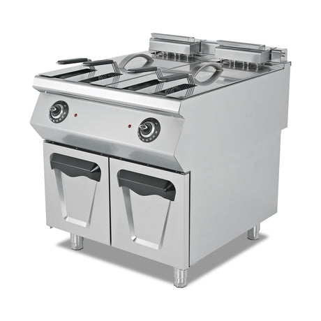 Elektro-Fritteuse, 2x 24 Liter, 36 kW, Edelstahlkörbe, Thermostat, 400V, Edelstahl, 800×900×850 mm, Serie 900 – Produktbild