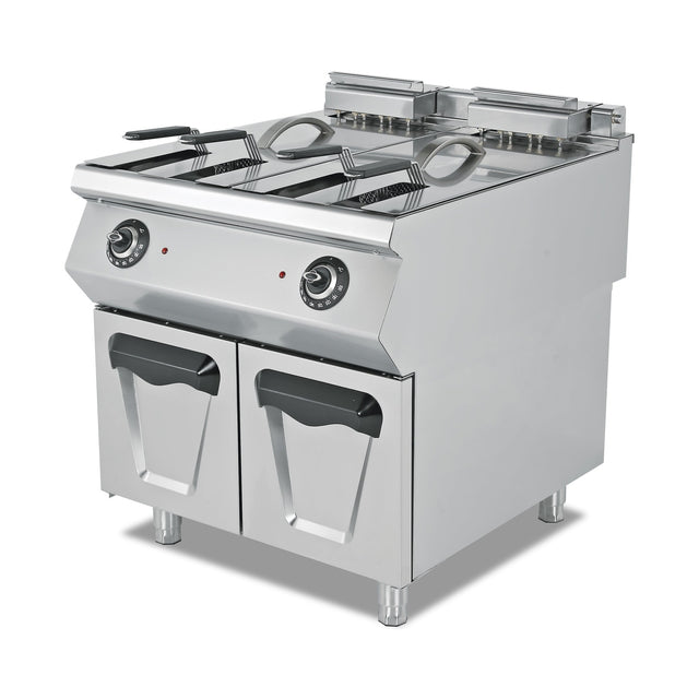 Elektro-Fritteuse, 2x 24 Liter, 36 kW, Edelstahlkörbe, Thermostat, 400V, Edelstahl, 800×900×850 mm, Serie 900 – Produktbild