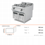 Elektro-Fritteuse, 2x 24 Liter, 36 kW, Edelstahlkörbe, Thermostat, 400V, Edelstahl, 800×900×850 mm, Serie 900 – Abmessungen