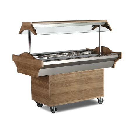 Buffettheke warm, 6x GN 1/1, 3,5 kW, Edelstahlwanne, Glasaufsatz, LED, 2100×890×870 mm – Produktbild