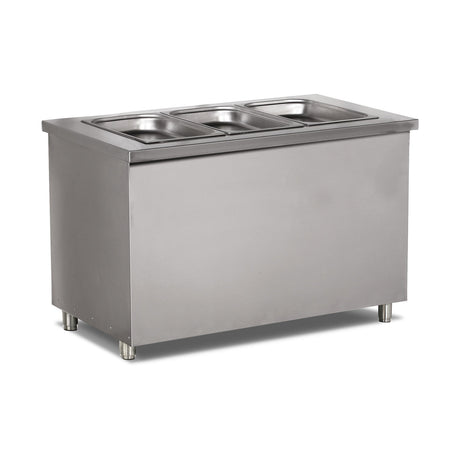 Bain-Marie Serviceeinheit, 4x GN 1/1, 3,5 kW, Wasserablass, LED, Edelstahl, 1500×790×850 mm – Produktbild