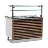 Décor bois brun clair pour comptoir de buffet – bain-marie 5× GN 1/1 – pour largeur appareil 1800 mm