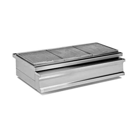 Kohlegrill, Edelstahl, feuerfester Stein, Ascheschublade, 1200×730×290 mm – Produktbild