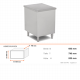 Buffettheke neutral, Edelstahl, optionale Holzfront, verstellbare Füße, 600×790×850 mm – Abmessungen