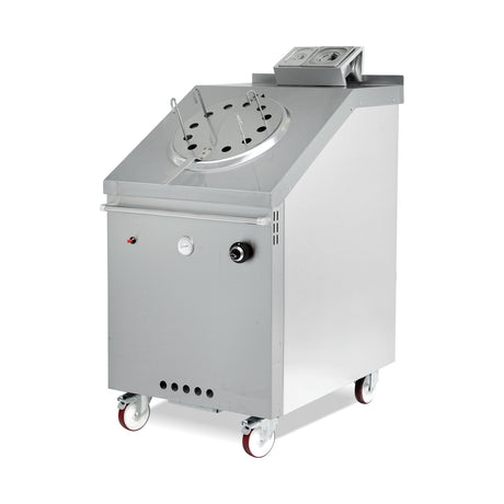 Gas-Tandoori-Ofen, 27 kW, für LPG oder Erdgas, mit 66 cm Spießen und Lavasteinen, Abtropfschale, isoliertes Edelstahlgehäuse, 706×1018×1440 mm – Produktbild