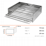 Holzkohle-Grillofen Top, Edelstahl, 20 kg/h, Grillfläche 560×524 mm, 715×630×251 mm – Abmessungen