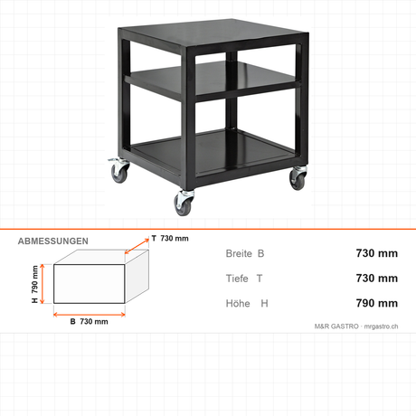 Ofen-Untergestell, Edelstahl, mit Aschelade, 730×730×790 mm – Abmessungen