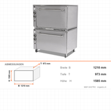 Lammbackofen Gas, doppellagig, 33 kW, Edelstahl, 1210×973×1585 mm – Abmessungen