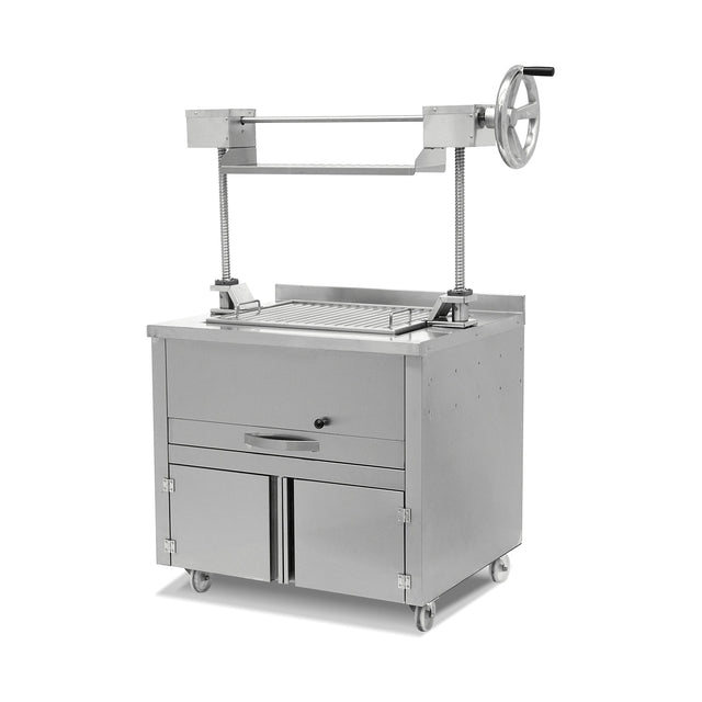 Liftgrill Holzkohle, Edelstahl, hitzebeständiges Hebesystem, Grillrost 660×530 mm, Ascheschublade, Luftklappe, 940×800×900 mm – Produktbild