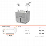 Liftgrill Holzkohle, Edelstahl, hitzebeständiges Hebesystem, Grillrost 660×530 mm, Ascheschublade, Luftklappe, 940×800×900 mm – Abmessungen