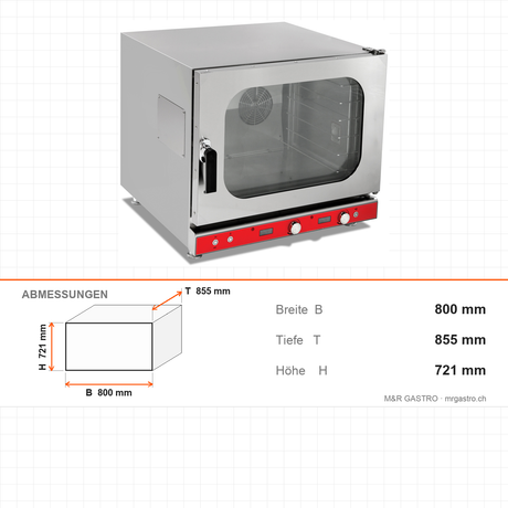 Heissluftofen Elektro, digital, 6x GN 1/1, 10 kW, 400V, 800×855×721 mm – Abmessungen