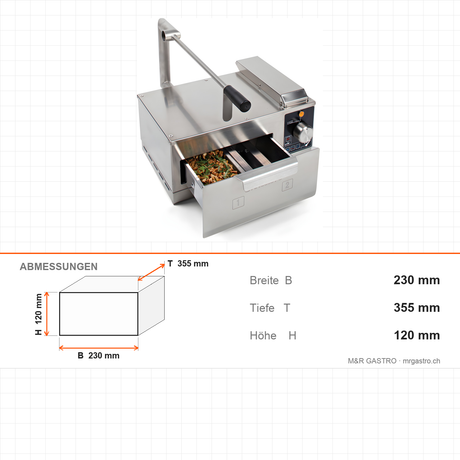 Smoker-Kit, Ofenzubehör, 0,15 kW, 230×355×120 mm – Abmessungen