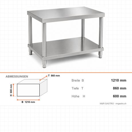 Untergestell, 0,60 m³, 1210×860×600 mm, Edelstahl AISI 304 – Abmessungen