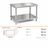 Untergestell, 0,30 m³, 700×860×600 mm, Edelstahl AISI 304 – Abmessungen