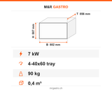 Heissluftofen Patisserie, manuelle Dampffunktion, 4x EN 600×400, 7 kW, 230V, Türöffnung oben, 802×856×587 mm – Technische Daten