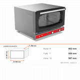 Heissluftofen Patisserie, manuelle Dampffunktion, 4x EN 600×400, 7 kW, 230V, Türöffnung oben, 802×856×587 mm – Abmessungen