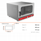 Heissluftofen Patisserie, manuelle Dampffunktion, 6x EN 600×400, 10 kW, 400V, Türöffnung seitlich, 802×855×737 mm – Abmessungen
