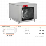 Gärschrank, digital, manueller Dampf, 8x EN 60x40, 0–90 °C, 2,5 kW, 230V, 1030×797×834 mm – Abmessungen