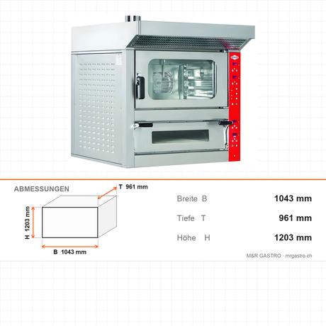 Kombidämpfer Elektro, manuelle Dampffunktion, 4x EN 600×400, 13 kW, 400V, 1043×961×1203 mm – Abmessungen
