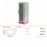 Gärschrank, 16x EN 60x40, dampfbeständig, 30–90 °C, 4 kW, 230V, 500×720×1800 mm – Abmessungen