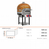 Pizzaofen Elektro Drehboden digital, Ø 300 mm 6 Pizzen, 17 kW, 75 Stk/h, 1200×1384×2000 mm – Abmessungen