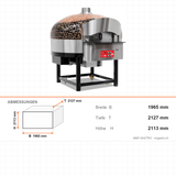 Pizzaofen Gas Drehboden digital, Ø 300 mm 9 Pizzen, 48 kW, 130 Stk/h, 1965×2127×2113 mm – Abmessungen