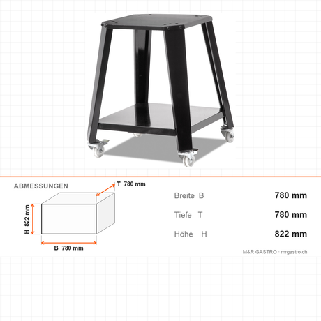 Ofen-Untergestell, Edelstahl, 780×780×822 mm – Abmessungen