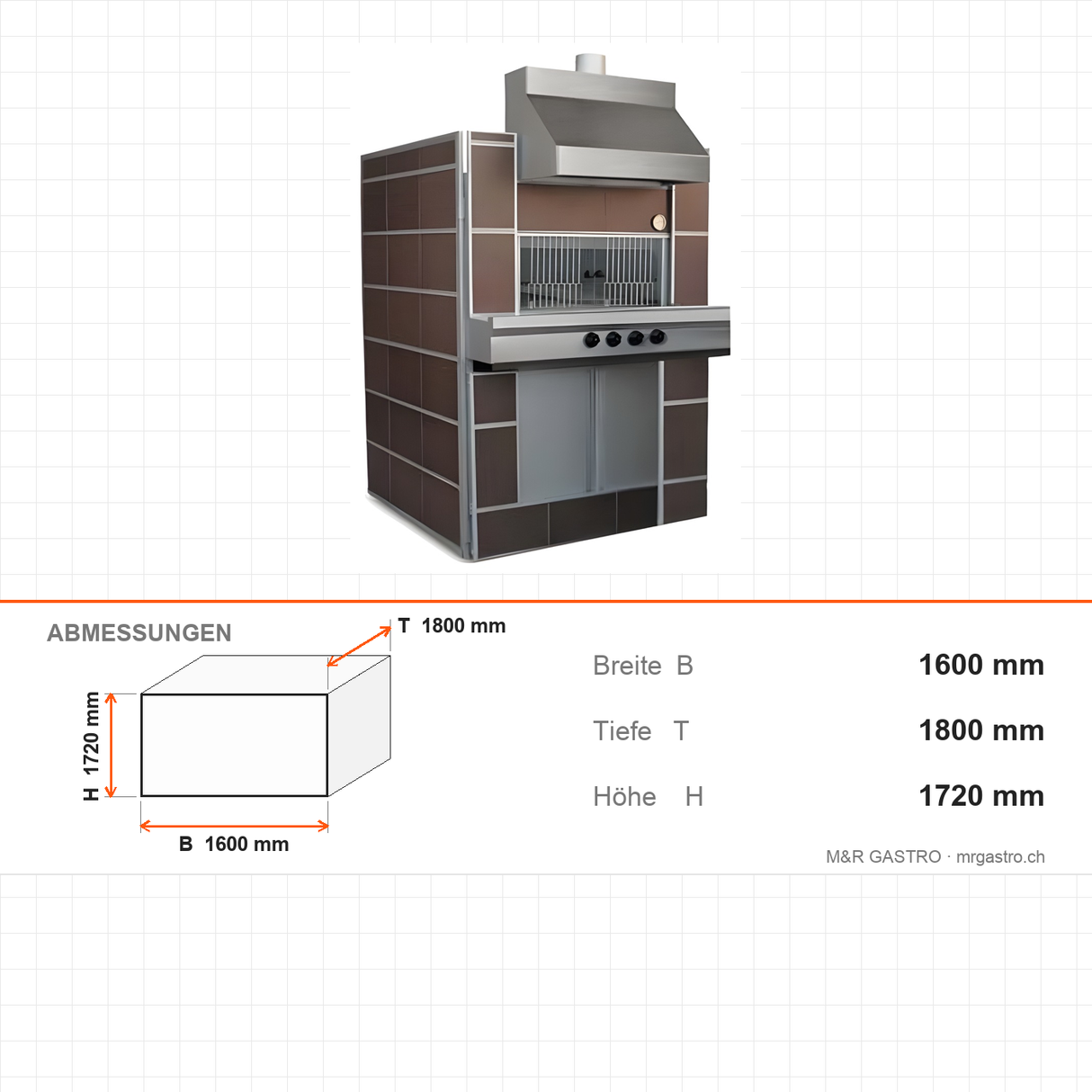 Pizzaofen Gas für türkische Pizza und Pitta, 35 kW, 1600×1800×1720 mm – Abmessungen